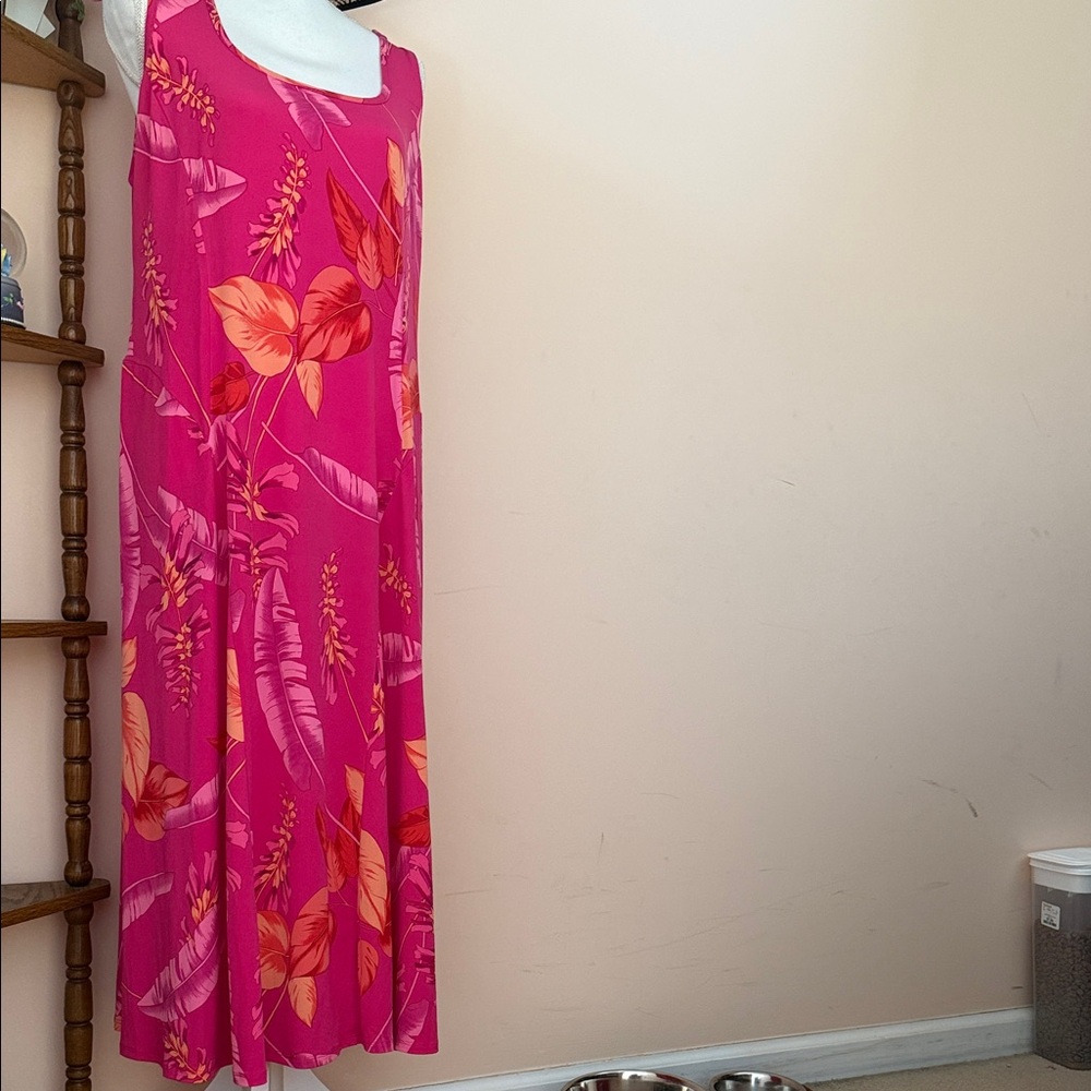 Susan Graver Liquid knit Vibrant Pink and Orange Sleeveless Midi Dress